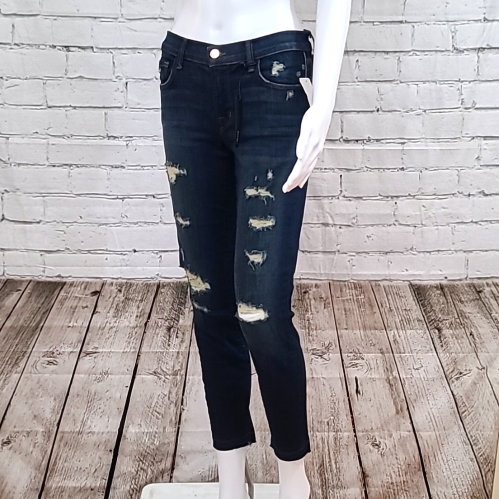 J Brand Cropped Raw Hem Low Rise Skinny Cropped Ankle Jean in Dark Denim - NWT